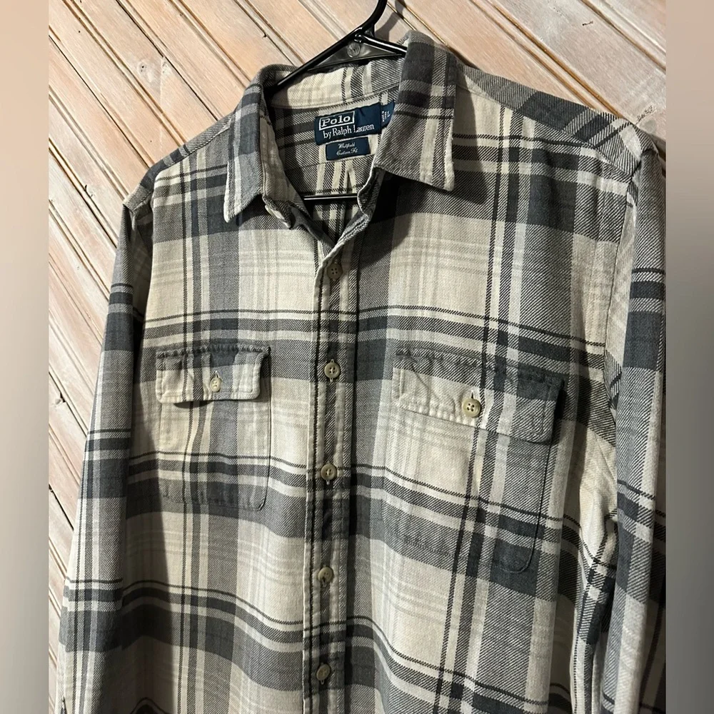Polo by Ralph Lauren Grey & Black Plaid Casual Button Down Shirt Well Worn - Picture 3 of 8